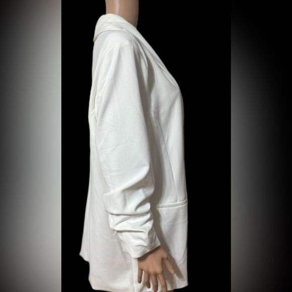 Dakota Blue Womens Blazer XXL Ivory Crepe Open Front Long Sleeve Jacket - Picture 4 of 8